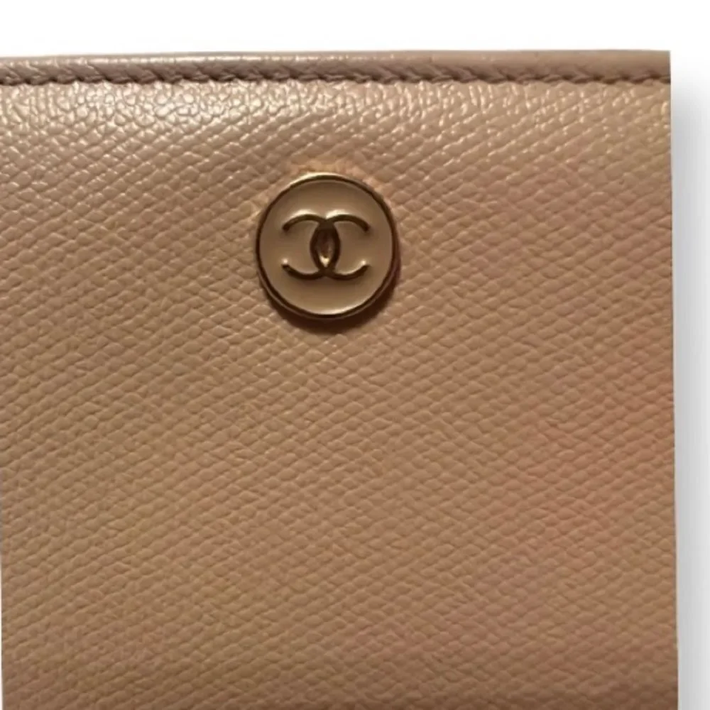 Chanel Biege Caviar Leather CC Logo Long Wallet